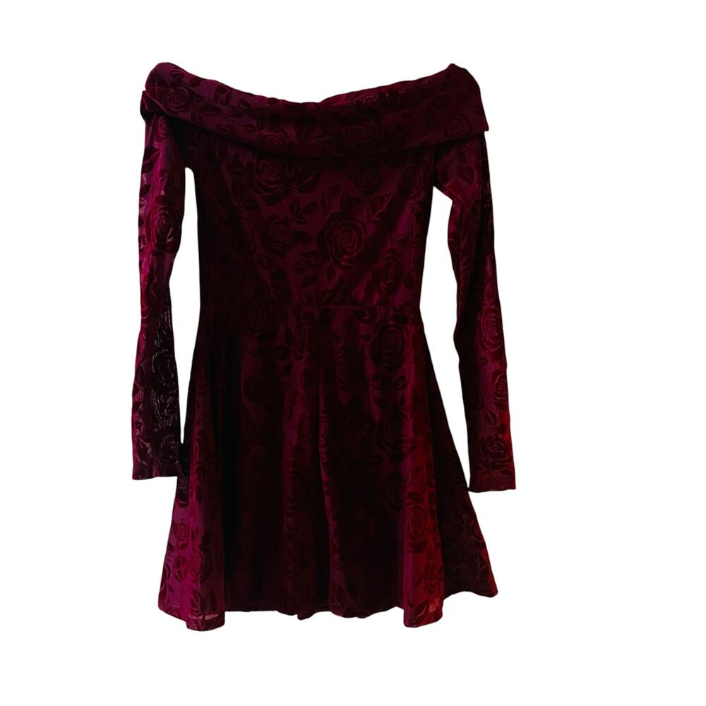 Wild Fable Floral Burn Out Off Shoulder Long Sleeve Dress Size XS NWT Burgundy - Picture 3 of 8
